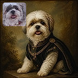 A fluffy little dog stares into the camera with its tongue out, looking like it just delivered a hilarious punchline. Its red collar adds a pop of color against the rocky ground, while the phone watermark quietly announces the photographer's gadget.