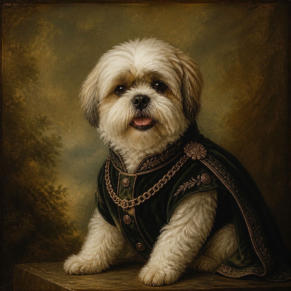 A fluffy little dog stares into the camera with its tongue out, looking like it just delivered a hilarious punchline. Its red collar adds a pop of color against the rocky ground, while the phone watermark quietly announces the photographer's gadget.