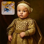 A cute baby lies comfortably on a soft surface, snuggled against a large yellow octopus plushie. The baby wears a leopard-print top, blue jeans, pink and white shoes, and a white headband with a bow, gazing curiously at the camera with big bright eyes. A milestone card is partially visible near the baby's hand, adding a charming touch to this cozy, heartwarming scene.