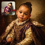 A curious toddler with a small ponytail wearing a vibrant purple 'Number Blocks' shirt sits holding a smartphone, looking up with wide eyes against a textured wall background, while a hand in a red sleeve gently touches their shoulder.