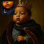 A close-up shot of a curious baby wrapped in a cozy, textured blue blanket, with wide eyes and a slightly open mouth, capturing an innocent and tender moment.