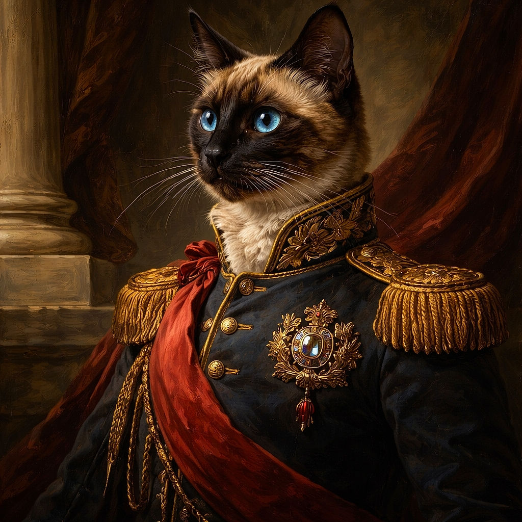 A sleek Siamese cat lounges elegantly on a perch by a window, bathed in natural light that highlights its striking blue eyes and soft fur. The background shows a slightly rainy window with a suction cup, adding a cozy indoor vibe.