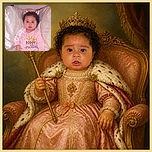 A tiny curly-haired baby lounges like royalty on a mountain of silky pillows, wearing a pink outfit that proudly announces the family’s newest little princess—her surprised expression says the paparazzi arrived early.