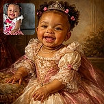 A joyful baby girl with adorable pink hair ties and a Minnie Mouse shirt flashes a wide smile while sitting on a cozy gray couch, reaching out as if to grab the camera or a playful toy.