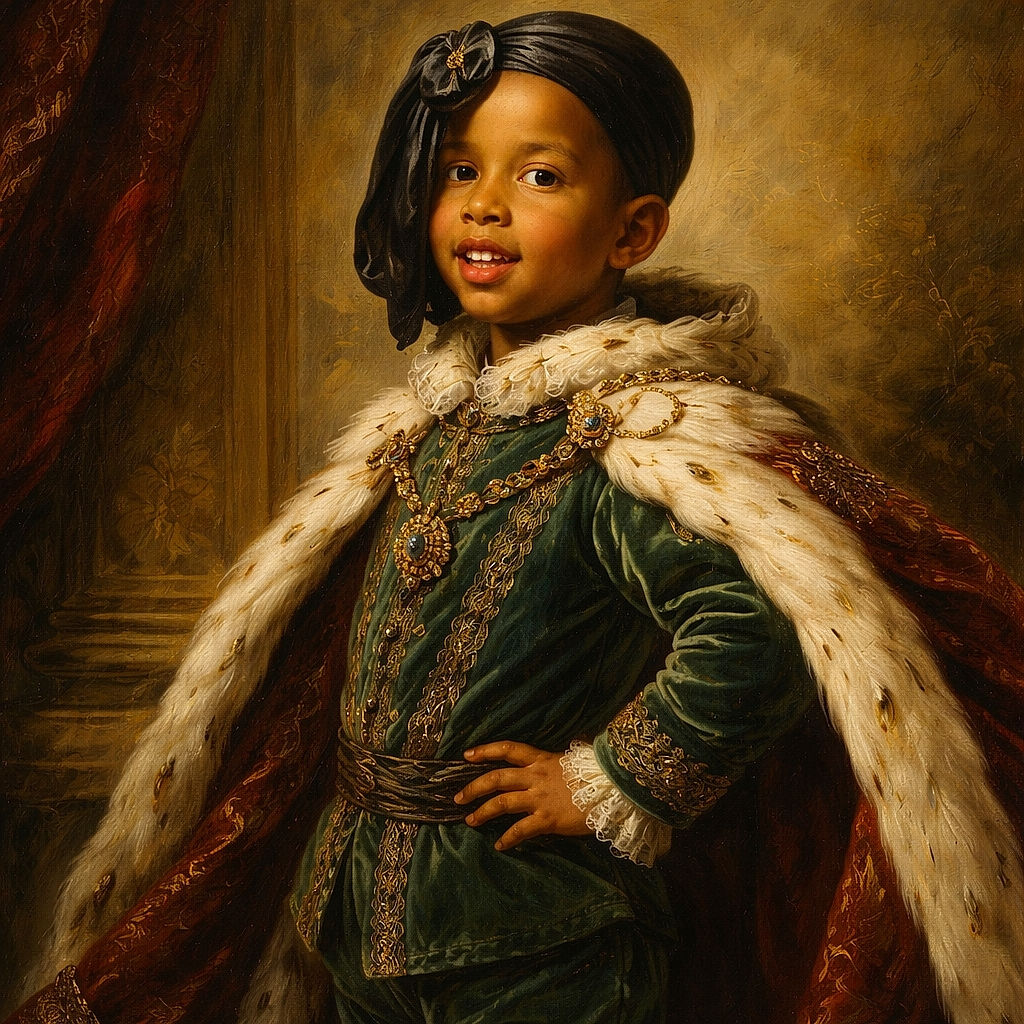 A cheeky little kid strikes a pose on the bathroom counter like it's a fashion runway — teal tracksuit, matching sneakers, and a dramatic headwrap. The mirror doubles the charm, warm tiles and a shower head in the background give it a cozy, slightly chaotic home-photo vibe.