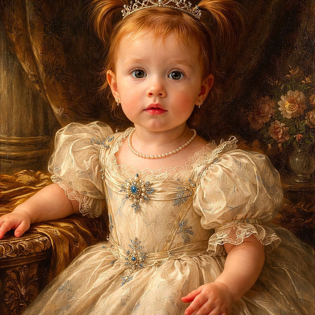 A wide-eyed, pigtail-sporting toddler stares out from a cozy car seat like they just discovered the concept of 'road trip' and are politely judging it. Snowy trees blur by the window while the tiny passenger holds the armrest and delivers maximum cuteness with minimal expression.