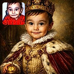 A young child dressed in a vibrant red Spider-Man costume looks at the camera with a curious and slightly mischievous expression, set against a plain light background. The image has a somewhat overexposed and pixelated effect, giving a vintage or low-resolution feel.