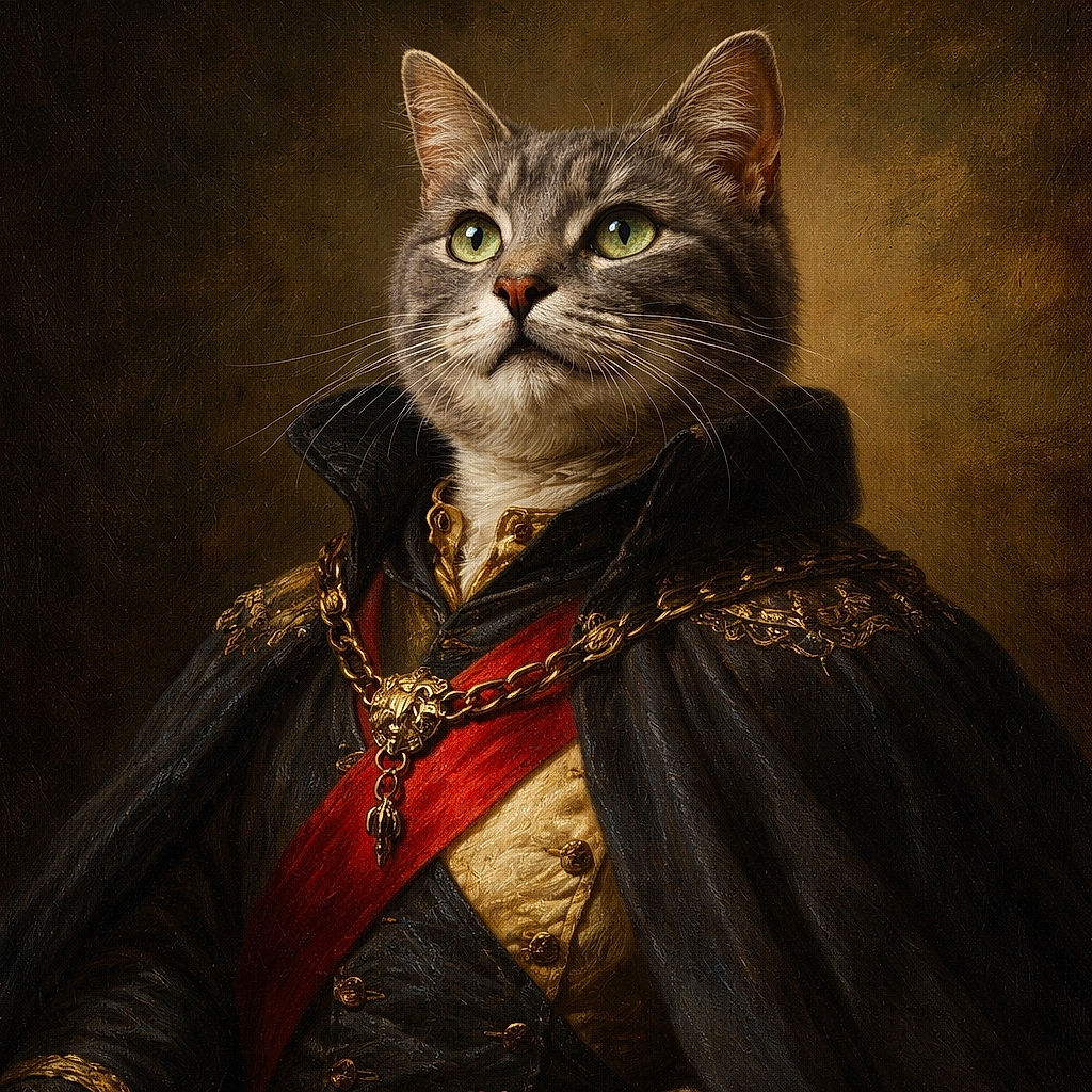 A close-up photo of a gray tabby cat lying on a concrete surface, gazing upwards with wide green eyes and a slightly open mouth, wearing a pink collar. The texture of the fur and the concrete is captured in sharp detail, making the cat look both curious and contemplative.