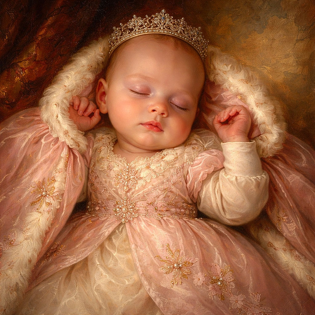 A peacefully sleeping baby cozily wrapped in a soft pink blanket adorned with white and yellow flowers, looking as serene as a tiny angel tucked in for a dreamy adventure.