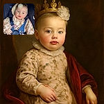 A chubby-cheeked baby with sparkling blue eyes is cozily strapped in a car seat, wearing a floral-patterned pink snowsuit and a delicate white flower headband. The baby looks curiously to the side, as if pondering the mysteries of the world while clutching the blue safety harness.