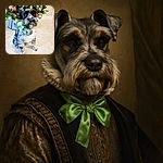 A charming dog with a stylish green bow tie sits obediently in front of a sparkling Christmas tree, looking like it's ready for holiday photoshoot fame.