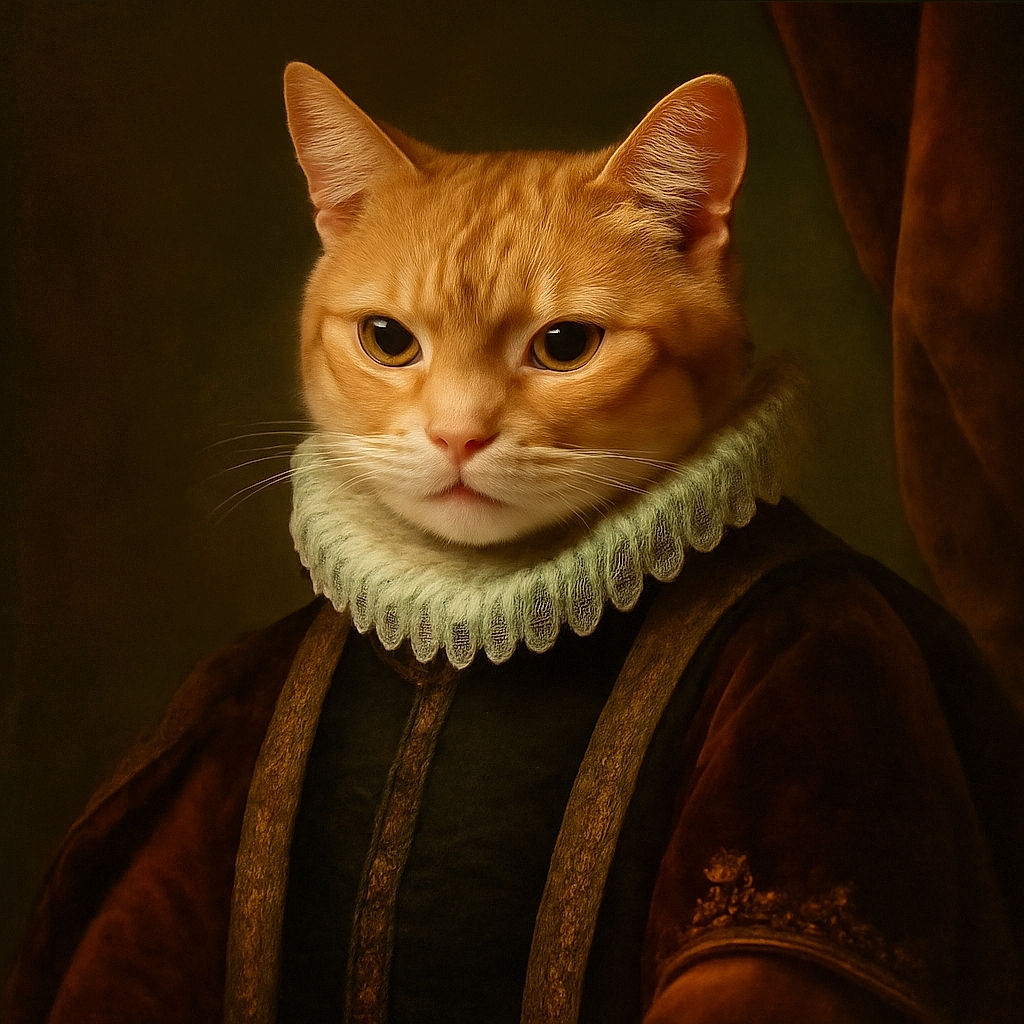 A cozy orange tabby cat lounges on a fluffy white blanket, looking intently ahead with big curious eyes, while the soft background blurs gently to keep all focus on this furry friend.