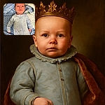 A tiny newborn baby lies on a soft blue textured blanket, wearing a cozy light blue onesie patterned with encouraging words like 'smile' and 'grow'. The baby's wide eyes gaze curiously upwards, framed by a calm and peaceful nursery setting.