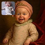 A smiling baby wearing a pink onesie and a matching headband with a bow, lying on a soft surface with a yellow toy partially visible in the corner. The baby looks happy and playful, sticking out their tongue in a cute and funny way.