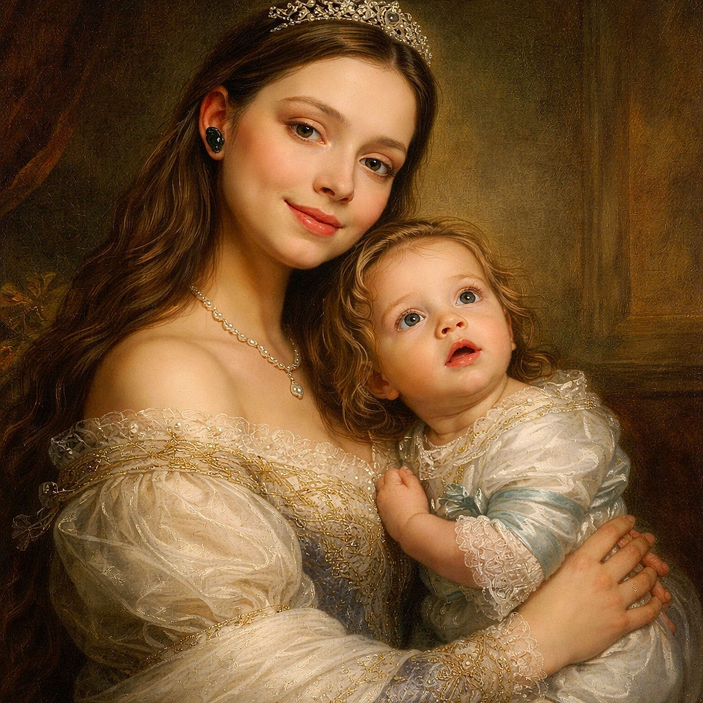 An upbeat adult takes a cozy selfie while hauling a wide-eyed toddler in a breathable baby carrier — the adult smiles like they just told the best joke, the kid looks stunned as if they just discovered daylight and snacks simultaneously. Background shows a lived-in bedroom, earbuds in, long hair flowing, and a carrier that doubles as a tiny throne.