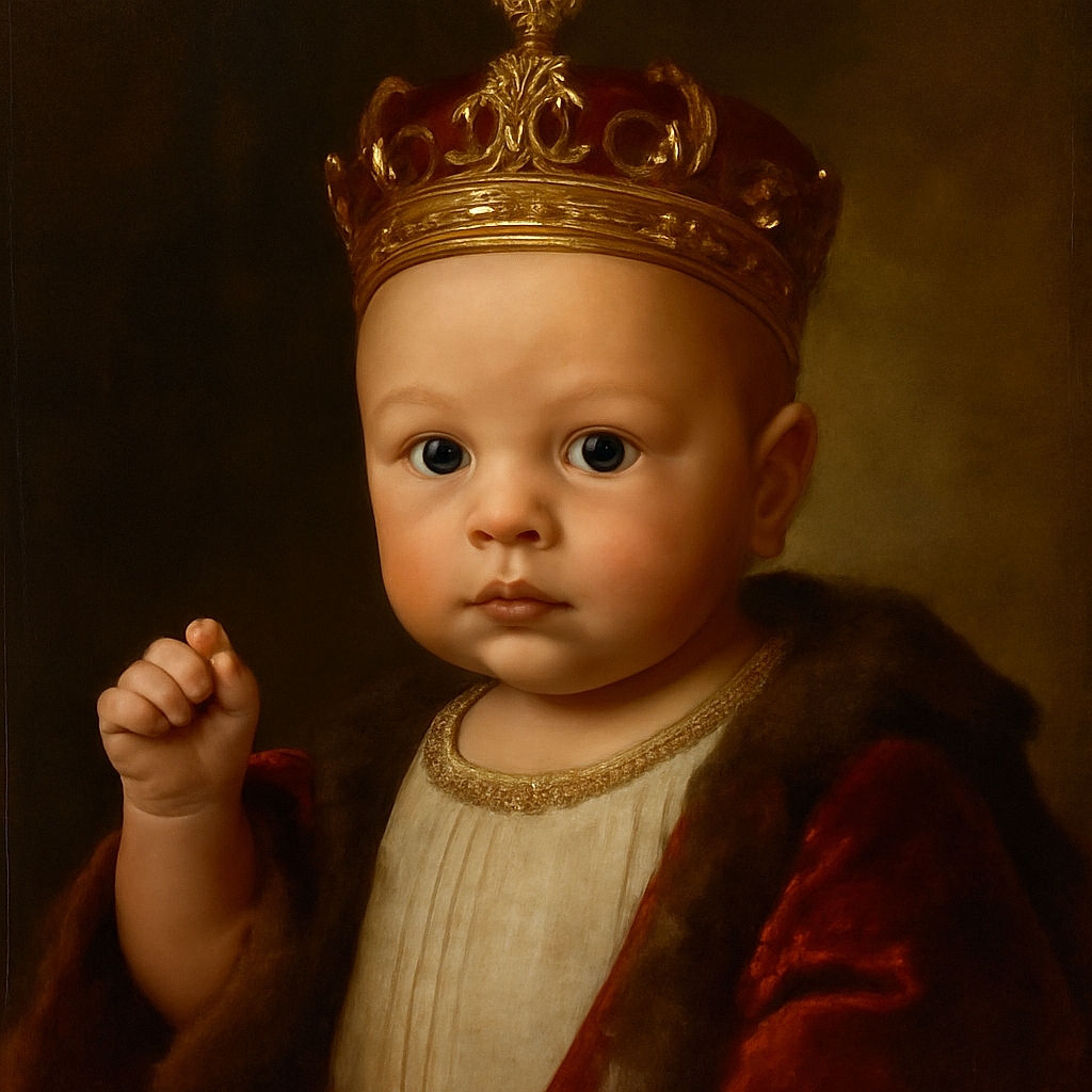 A close-up photo of a calm baby lying down, gazing curiously with big dark eyes, dressed in a white ribbed outfit, resting on a soft gray surface.