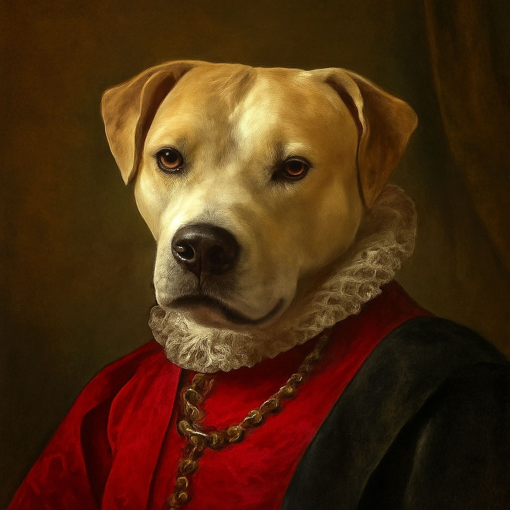 A charming dog wearing a bright red harness sits patiently in the passenger seat of a car, gazing thoughtfully at the camera. The window reveals a scenic backdrop of mountains and greenery under a clear blue sky, adding a serene outdoor vibe to this cozy car moment.