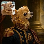 A tiny tan dog fills the frame with one enormous glossy eye, a dramatically pointed snout, and an ear flopped out like a furry windsock. The close-up makes the pup look like it is suspiciously checking whether the camera has snacks.