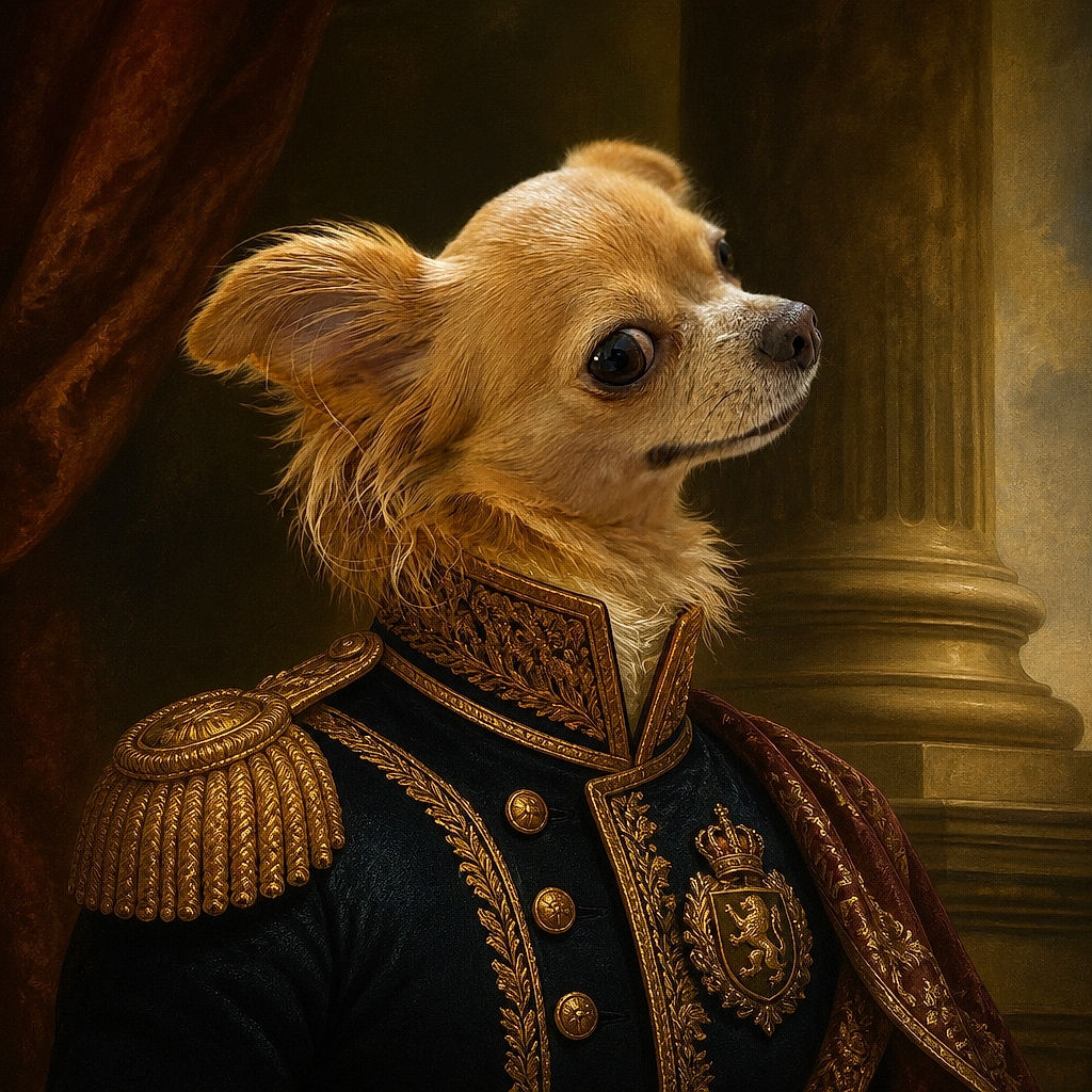 A tiny tan dog fills the frame with one enormous glossy eye, a dramatically pointed snout, and an ear flopped out like a furry windsock. The close-up makes the pup look like it is suspiciously checking whether the camera has snacks.