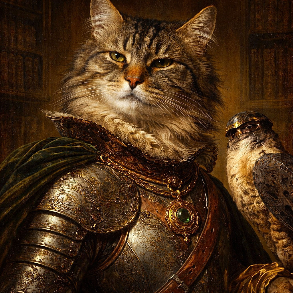 A close-up photo of a tabby cat with a slightly squinting expression, showing its detailed fur pattern. The image is somewhat blurry and pixelated, with a blue background and part of a blanket or fabric visible at the bottom.