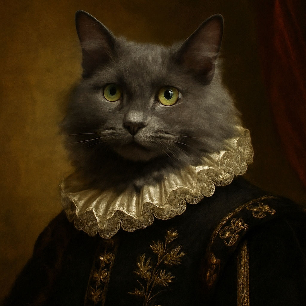 A fluffy gray cat with bright yellow eyes stares intently at the camera, its fur soft and detailed against a blurred neutral background, creating a cozy and captivating portrait.