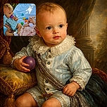 Two adorable babies enjoying a sunny day outdoors on a white blanket surrounded by colorful plastic eggs. One baby, dressed in a blue striped shirt, curiously bites a purple egg while the other baby, dressed in a pink frilly dress and matching headband, lies peacefully with eyes closed. The scene is bright, cheerful, and full of playful innocence.