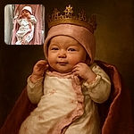 A tiny newborn baby snuggled in a pink and white floral onesie and matching hat, lying comfortably on a pink blanket inside a clear hospital bassinet, with a wooden sign above indicating birth weight.