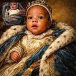 A wide-eyed baby wrapped snugly in a cozy blue blanket adorned with teddy bears, looking curiously at something off-camera while a gentle hand reaches in from the right side.