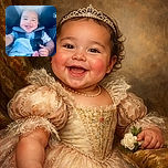 A joyful baby strapped in a car seat grins widely, holding a colorful toy and wrapped in a soft blue blanket, with sunlight softly illuminating the scene from behind.