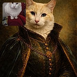 A fluffy cream-colored cat perched on a red armrest, staring directly at the camera with a calm and curious expression. The background is a bit cluttered with some items and a plain wall, and the photo includes Snapchat interface elements and a timestamp from 6 years ago.