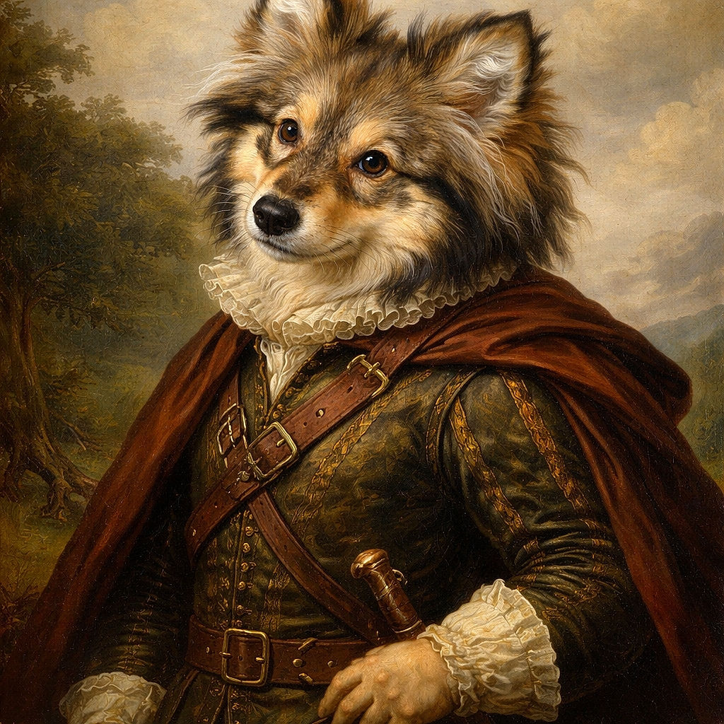 A fluffy, suspicious-looking pup gives the camera a soulful side-eye while standing among little white snowdrop flowers and garden rocks — part majestic woodland creature, part mischievous flower inspector plotting its next sniff.