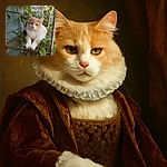 A fluffy cream and white cat lounges regally on a rusty metal shelf entwined with green vines, looking serenely into the camera with a calm, thoughtful expression in a natural outdoor setting.