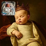 A peaceful newborn baby bundled in cozy hospital blankets, snoozing soundly in a clear plastic bassinet with a colorful patterned pillow and a tiny striped hat resting on its head.