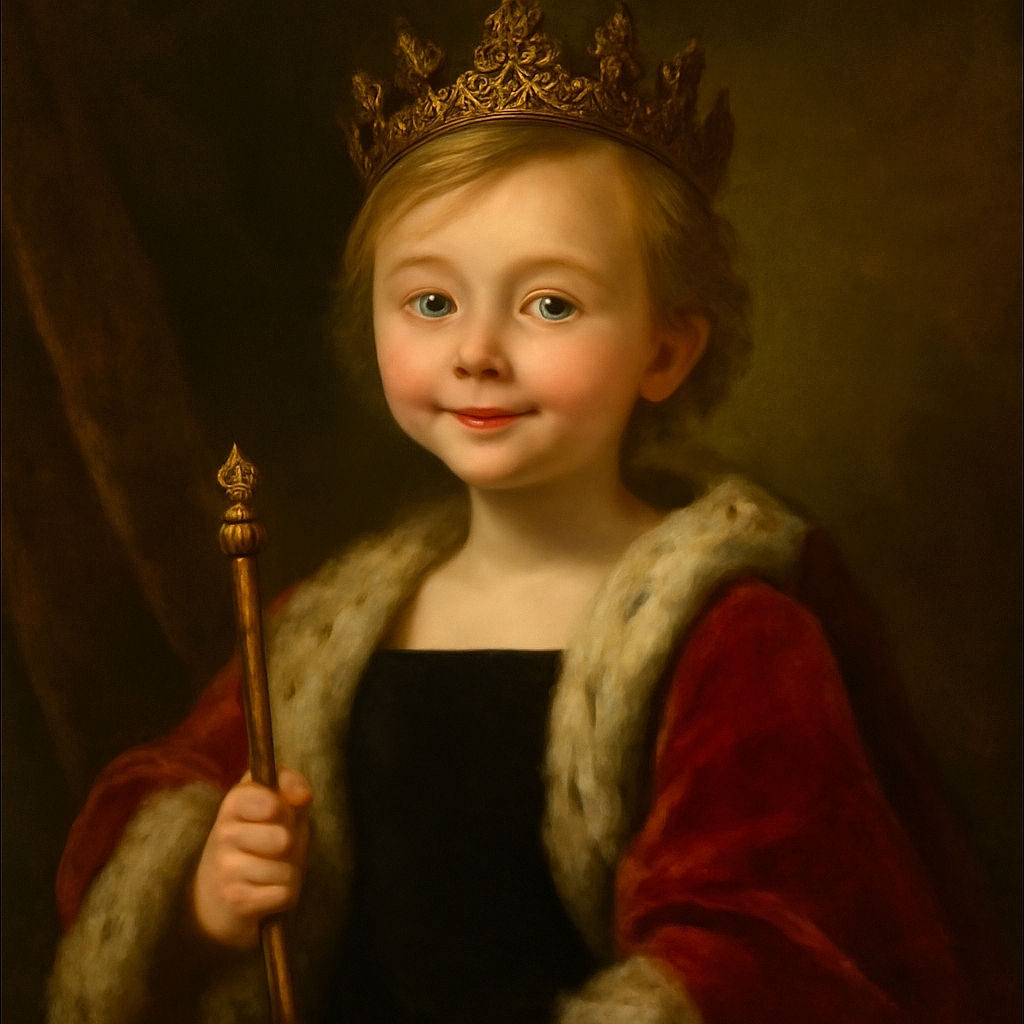 A cheerful young child with sparkling blue eyes and a playful smile stretches out arms wide while sitting cross-legged on a cozy couch, surrounded by soft blankets and colorful socks featuring cartoon characters.