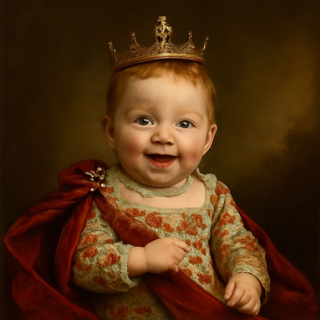 A joyful baby wearing a floral onesie is lying comfortably on a colorful, flower-patterned pillow inside a pink playpen. The baby has a big smile, bright eyes, and looks like they are ready to giggle at any moment.