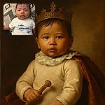 A curious baby with tousled hair lies on a patterned blanket, wearing a cute white shirt that says 'Making Waves' with little sharks swimming around. The baby's wide eyes and slightly open mouth give an adorable, inquisitive expression.