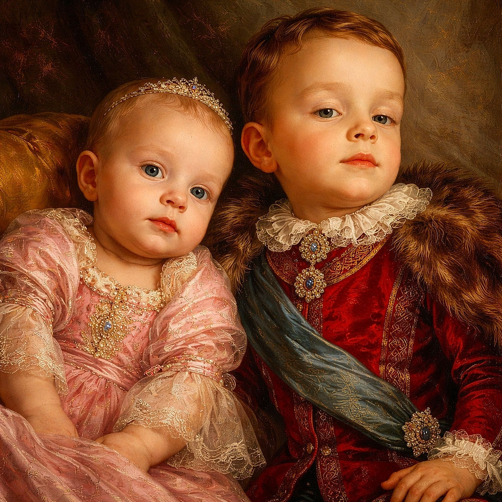 Two pint-sized loungers side-by-side: a wide-eyed baby in pink staring curiously while a slightly unimpressed toddler in red lounges next to them like nap-time royalty.