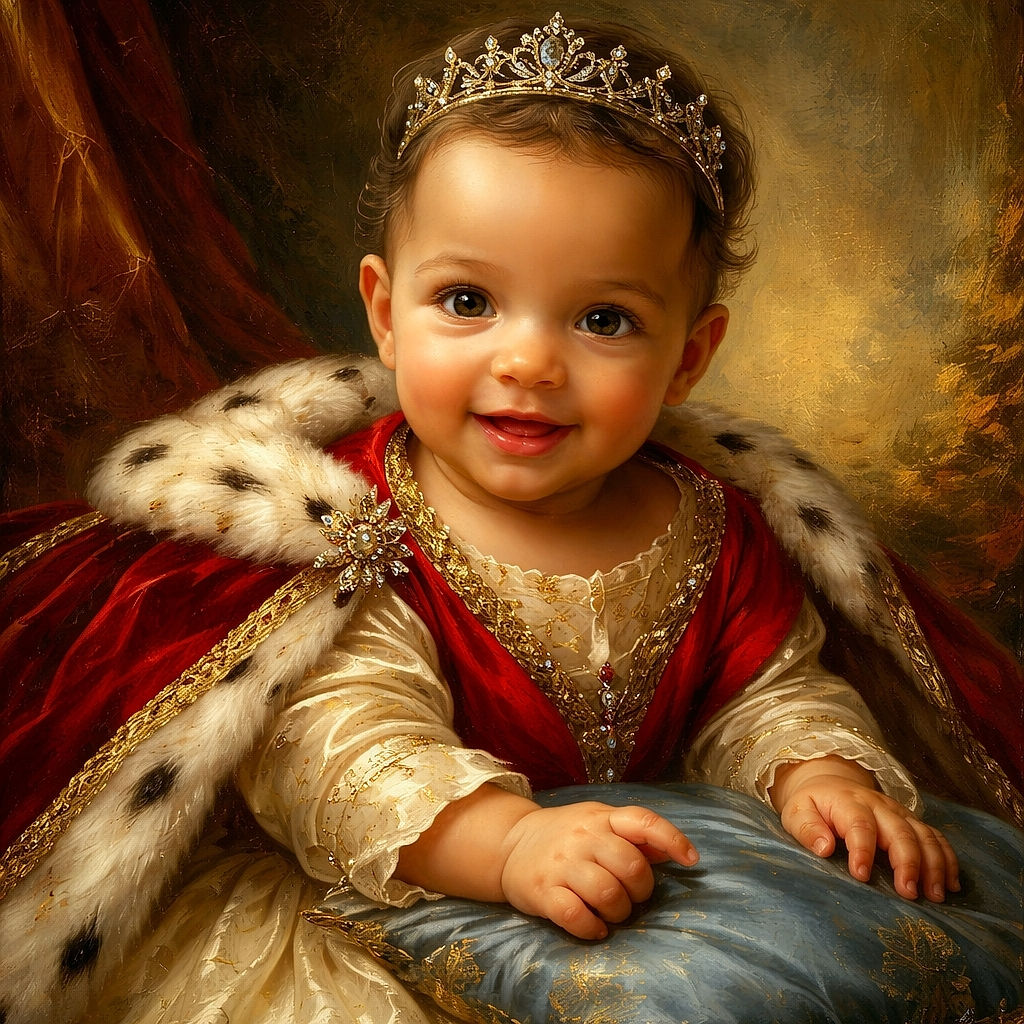 A happy baby with a red bib lounges comfortably in a cushioned baby seat, surrounded by colorful toys and a large pink bow, all under soft natural light that gives a cozy, warm vibe.