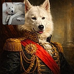 A fluffy white dog, possibly a husky or malamute, is lounging comfortably on a textured cushion with a slightly sleepy expression and its tongue peeking out. The cozy indoor setting is complemented by a faint text watermark in the lower left corner, indicating the photo was taken on a Moto G Play in 2023.