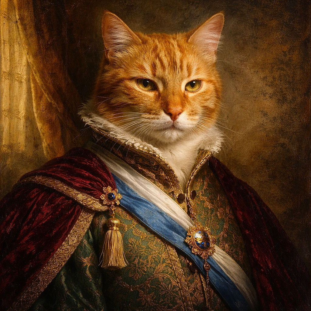 A very close-up ginger cat face staring contemplatively like a tiny, furry philosopher — whiskers on full display, sleepy green eyes half-closed, and a perfectly pink nose stealing the spotlight.