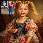 Two adorable kids captured mid-action on a porch; the girl with bright yellow bows and playful pigtails is joyfully running towards the camera while the boy in plaid stands curiously near the door mat, both framed by a cozy stone wall and a welcoming doormat.