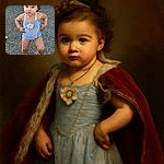 A confident toddler sporting a blue striped swimsuit with a flower detail and pink cowboy boots stands on an asphalt surface, hands on hips, ready to take on the world with a curly hair bow completing the look.