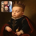 A peacefully sleeping baby bundled in cozy blankets and a festive Mickey Mouse sweater, holding a pacifier, radiating pure holiday cuteness and warmth.