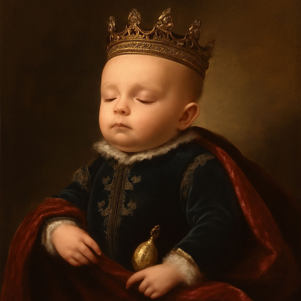 A peacefully sleeping baby bundled in cozy blankets and a festive Mickey Mouse sweater, holding a pacifier, radiating pure holiday cuteness and warmth.