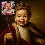 A joyful toddler wearing a Spider-Man shirt reaches eagerly towards the camera, their face filling most of the frame with a big smile and bright eyes, while a cluttered room with books and household items forms the background.