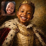 A joyful young child is lying down with arms stretched upward, flashing a wide, toothy grin while relaxing on a textured blanket. The image captures a candid and heartwarming moment of pure happiness.