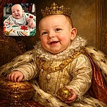 A cheerful baby with a big smile is comfortably seated in a colorful baby seat adorned with playful patterns, the background softly blurred to keep all attention on the adorable little face.