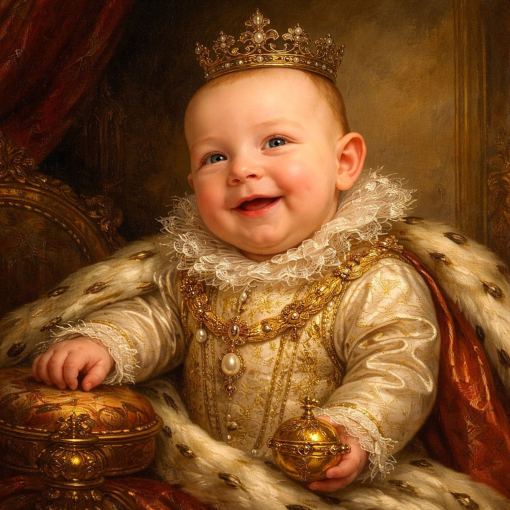 A cheerful baby with a big smile is comfortably seated in a colorful baby seat adorned with playful patterns, the background softly blurred to keep all attention on the adorable little face.