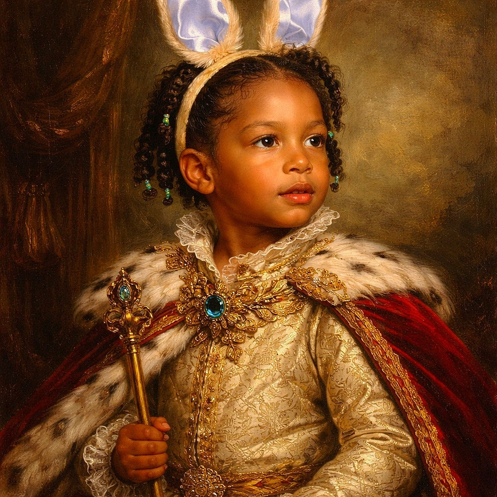 A young child dressed in tan clothing and boots, standing indoors with a curious expression. The child sports playful bunny ears and is surrounded by a casual setting with a wooden bench and some chairs in the background. The photo includes a large readable text overlay saying 'You so fresh I love you my dude' along with emojis.