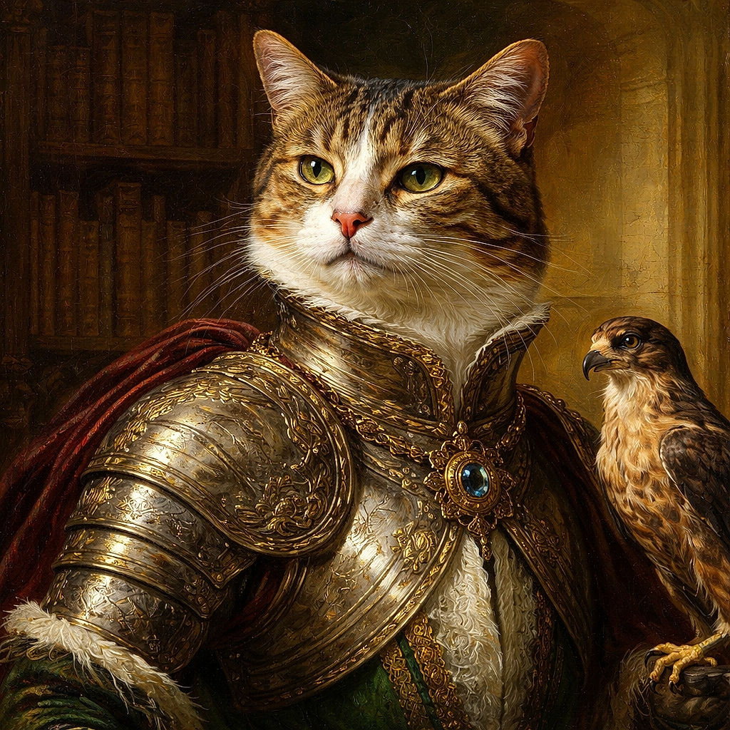 A close-up photo of a tabby cat with striking green eyes lounging on a textured surface, looking intently at the camera with a calm and curious expression. The natural lighting highlights the cat's fur patterns and whiskers.